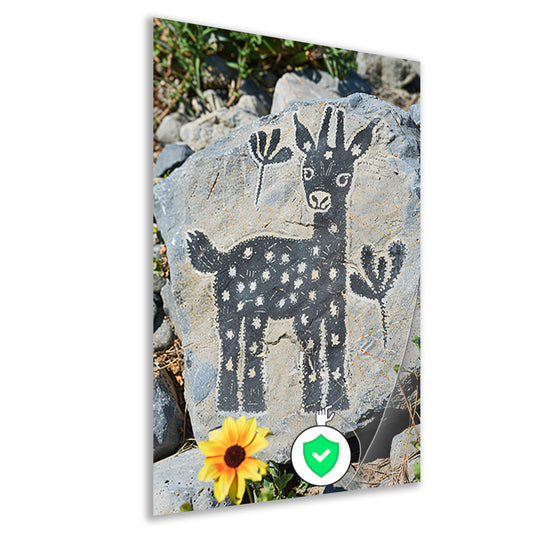 Minimalistisch Kunstwerk van Zwart-Wit Hert op Steen poster