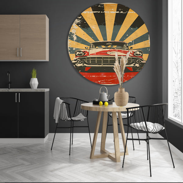 Klassieke Auto in Retro Stijl Poster forex muurcirkel