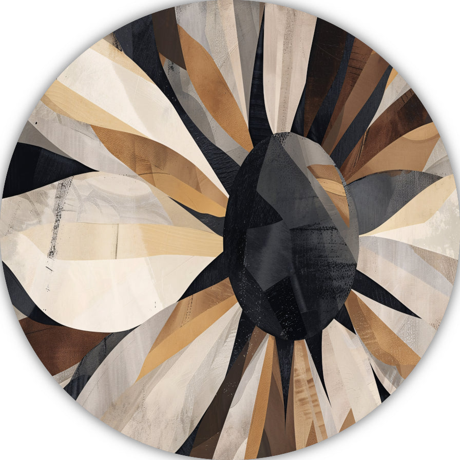 Abstracte Interpretatie van Zonnebloem in Monochrome aluminium muurcirkel