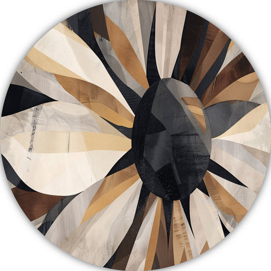 Abstracte Interpretatie van Zonnebloem in Monochrome aluminium muurcirkel