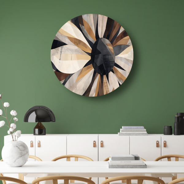 Abstracte Interpretatie van Zonnebloem in Monochrome aluminium muurcirkel