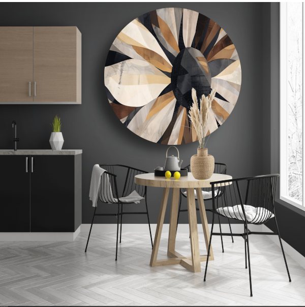 Abstracte Interpretatie van Zonnebloem in Monochrome aluminium muurcirkel