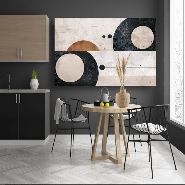 Abstracte harmonie van cirkels en lijnen canvas met baklijst