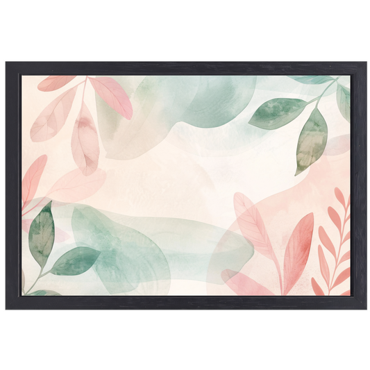 Abstract Aquarel Bladeren in Pastelkleuren canvas met baklijst