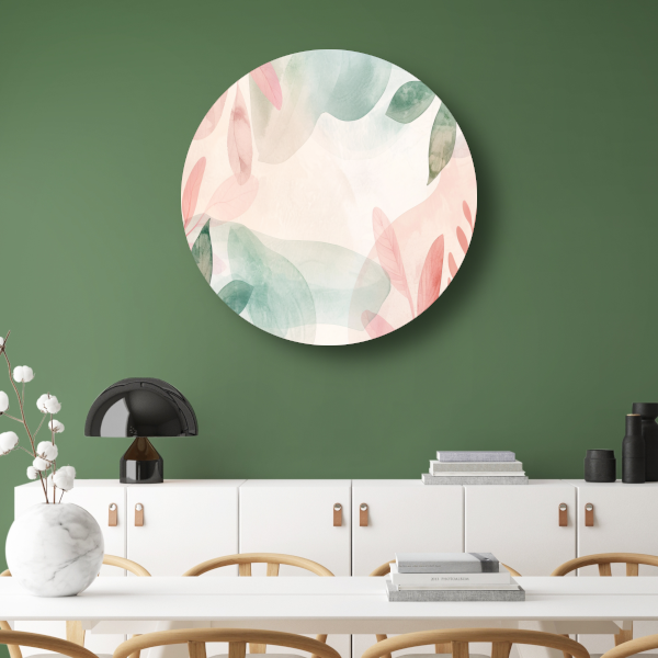 Abstract Aquarel Bladeren in Pastelkleuren forex muurcirkel