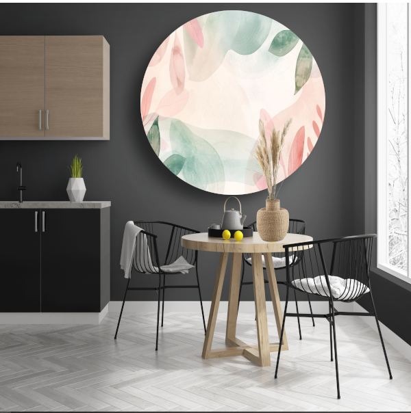 Abstract Aquarel Bladeren in Pastelkleuren forex muurcirkel