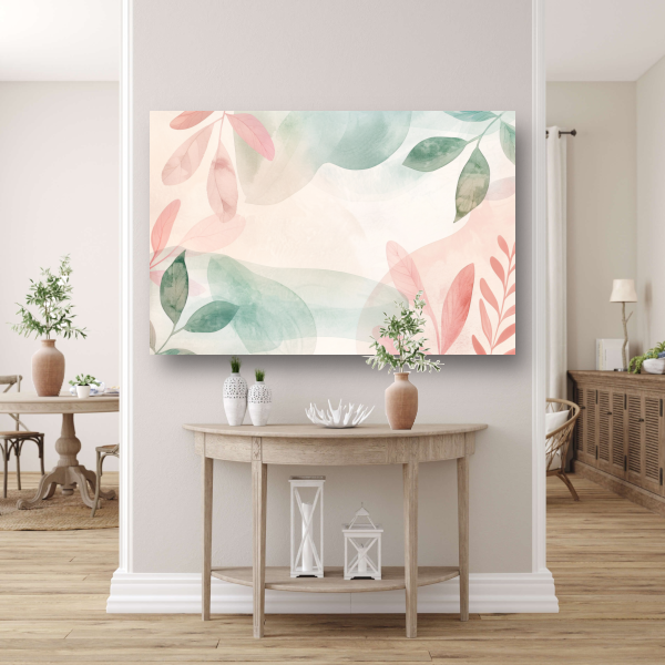 Abstract Aquarel Bladeren in Pastelkleuren canvas