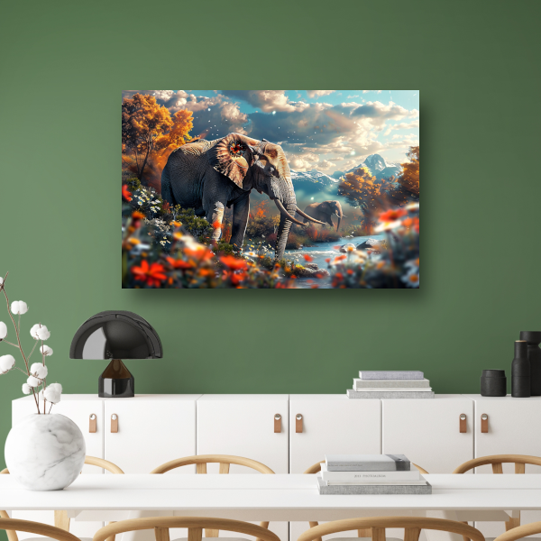 Olifanten bij de rivier canvas
