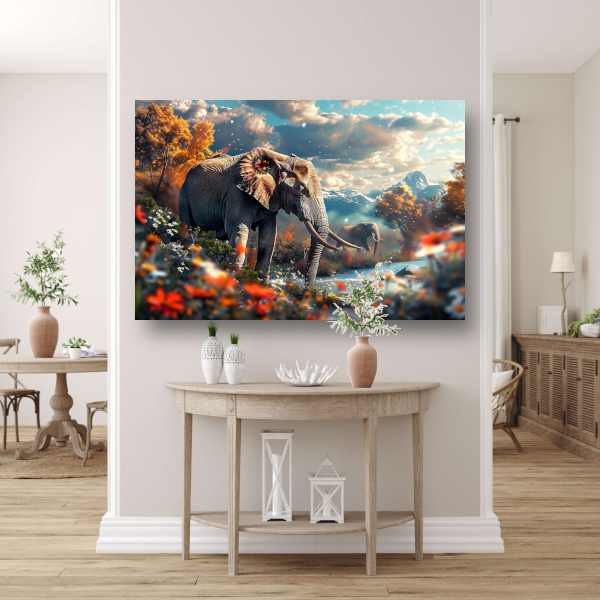 Olifanten bij de rivier canvas