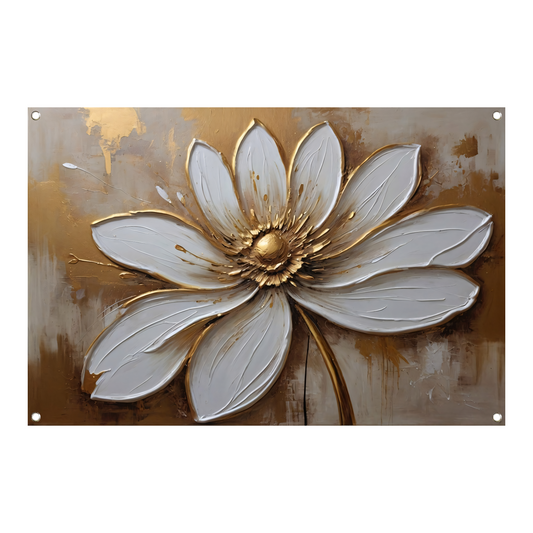 Witte Bloem met Gouden Accenten tuinposter
