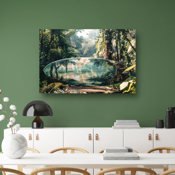Surfplank met boslandschap canvas