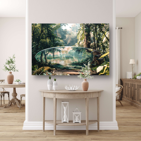 Surfplank met boslandschap canvas