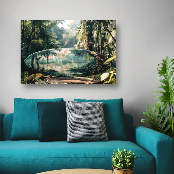 Surfplank met boslandschap canvas