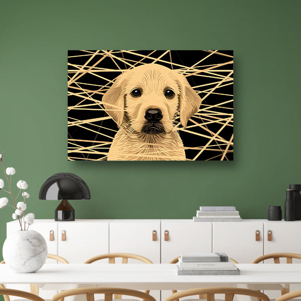 Schattige hond met abstracte lijnen kunst canvas