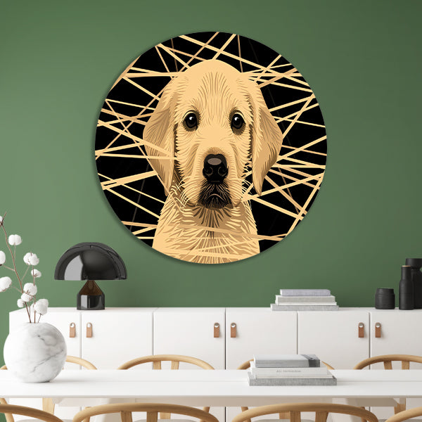 Schattige hond met abstracte lijnen kunst forex muurcirkel