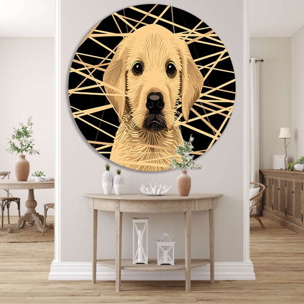 Schattige hond met abstracte lijnen kunst forex muurcirkel