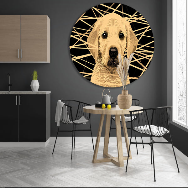 Schattige hond met abstracte lijnen kunst forex muurcirkel