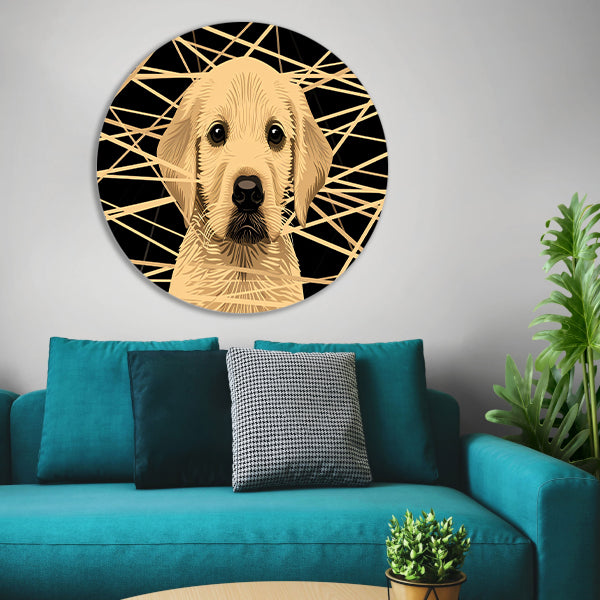 Schattige hond met abstracte lijnen kunst forex muurcirkel
