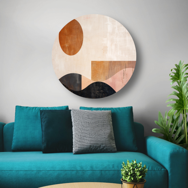 Stille landschap met bruine zon en planten aluminium muurcirkel