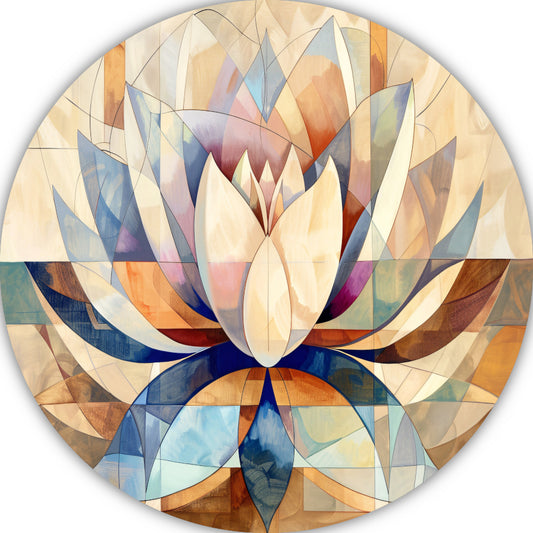 Abstracte Geometrische Lotus in Kleur aluminium muurcirkel