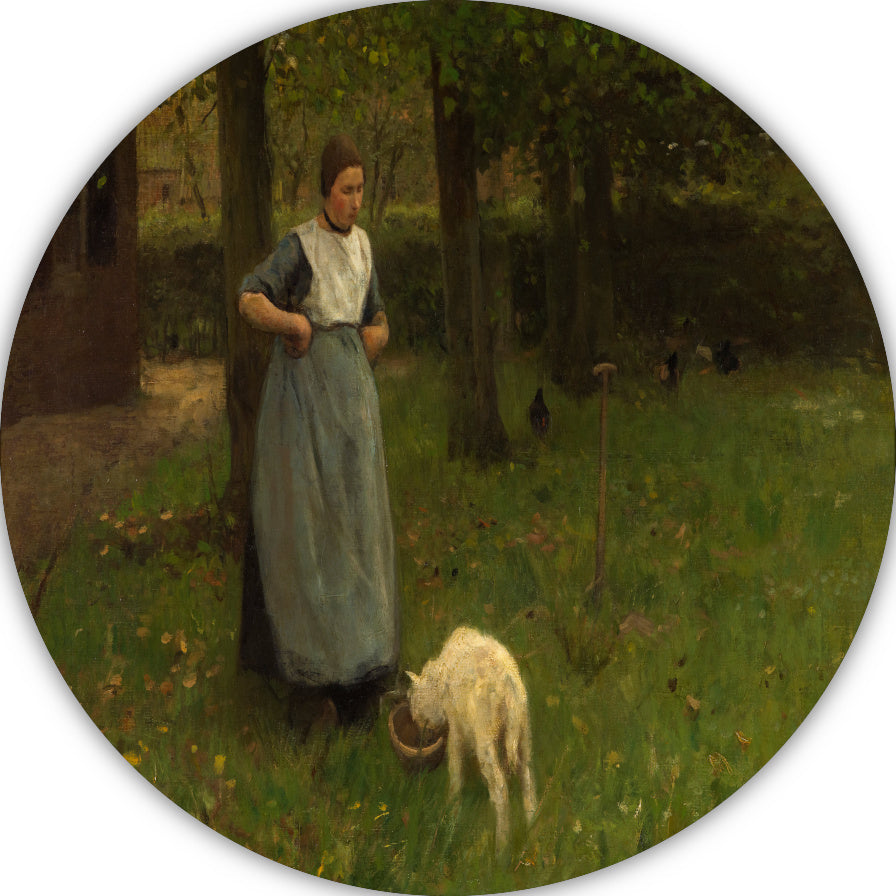 Vrouw uit Laren met Lamsvlees - Anton Mauve aluminium muurcirkel