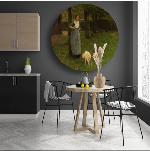 Vrouw uit Laren met Lamsvlees - Anton Mauve aluminium muurcirkel