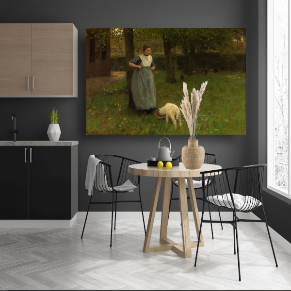 Vrouw uit Laren met Lamsvlees - Anton Mauve canvas met baklijst