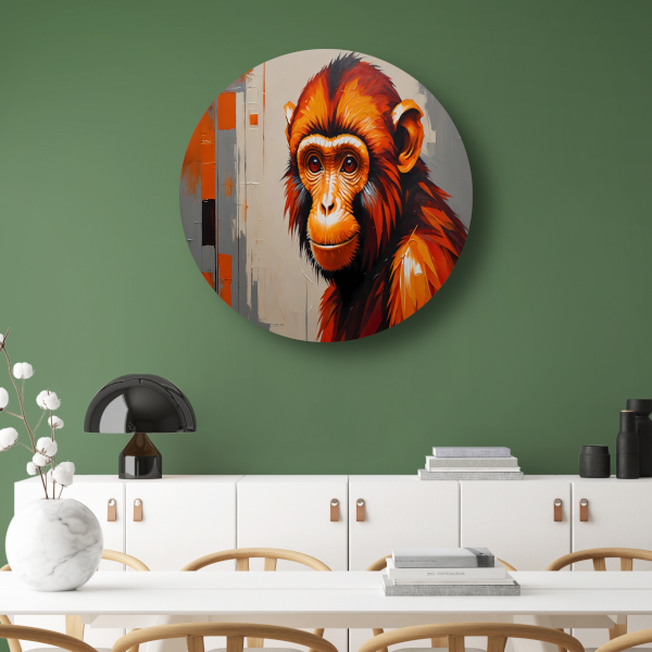 Expressieve aap in oranje en rood forex muurcirkel