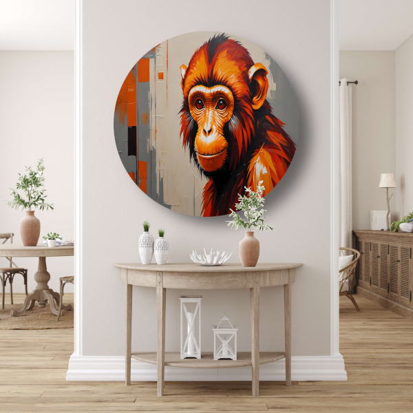 Expressieve aap in oranje en rood forex muurcirkel