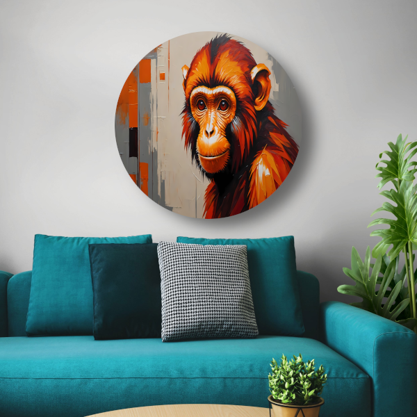 Expressieve aap in oranje en rood forex muurcirkel
