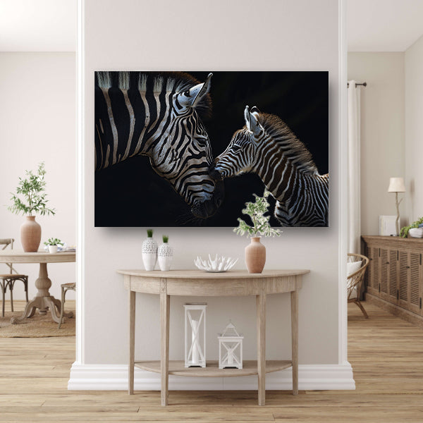Intiem moment tussen twee zebras canvas