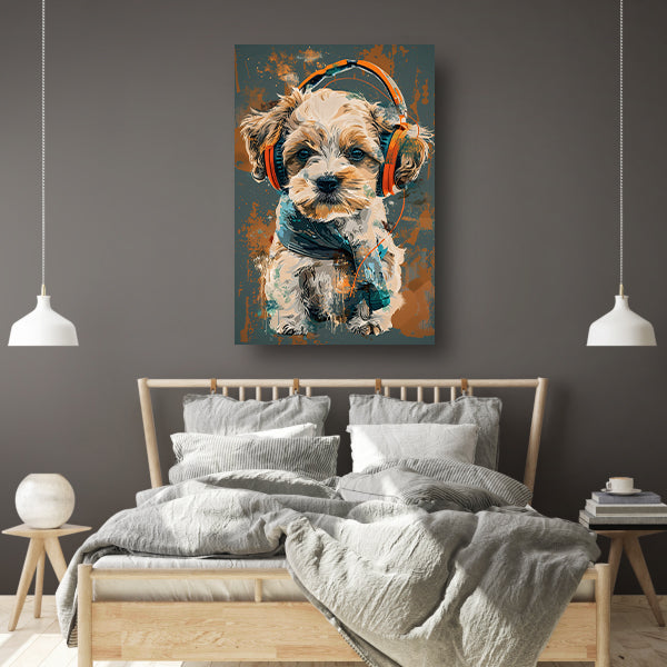 Portret van een Hond met Koptelefoon poster