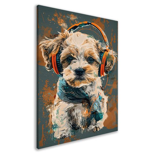 Portret van een Hond met Koptelefoon canvas
