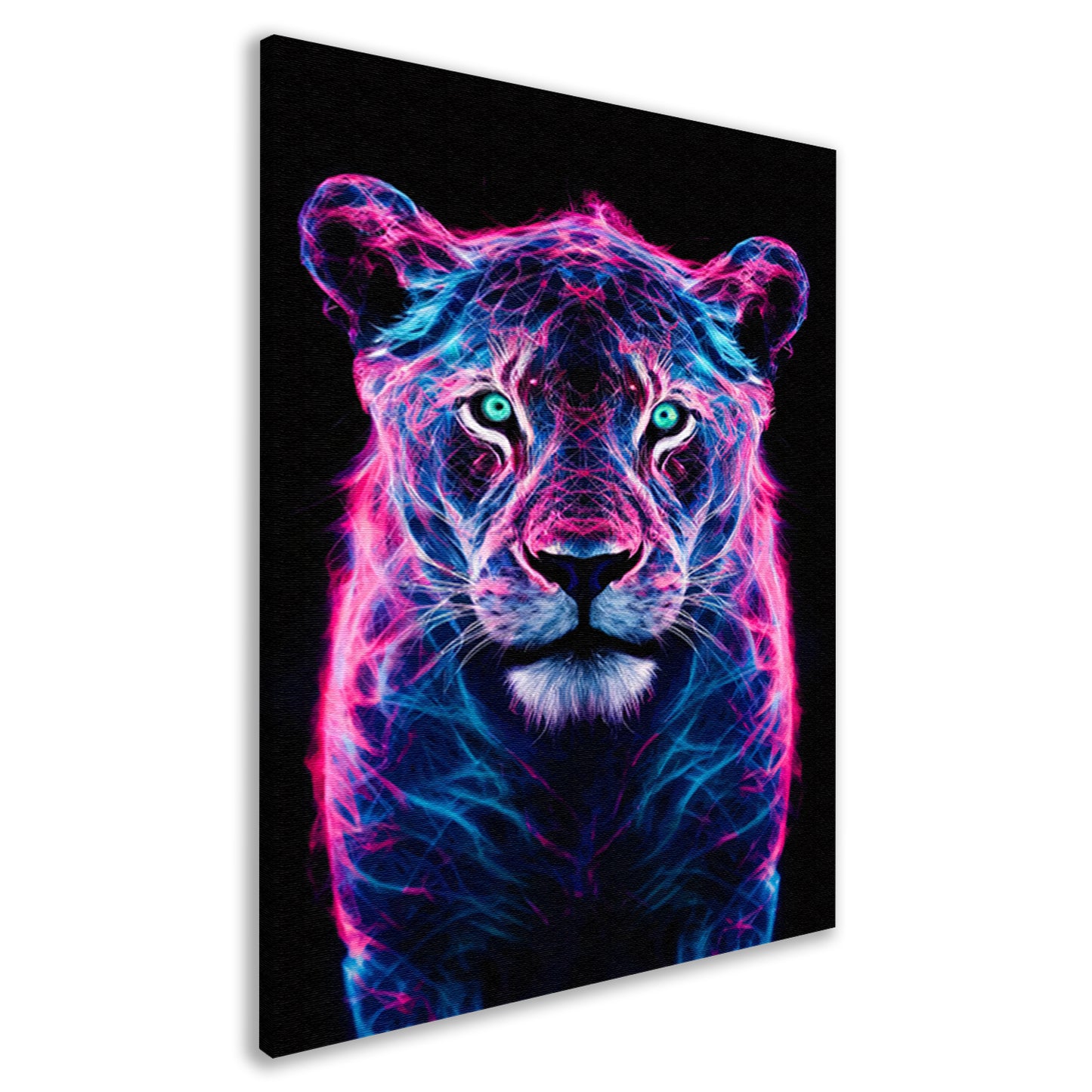 Futuristische bioluminescente leeuw met kleurrijke lichten canvas