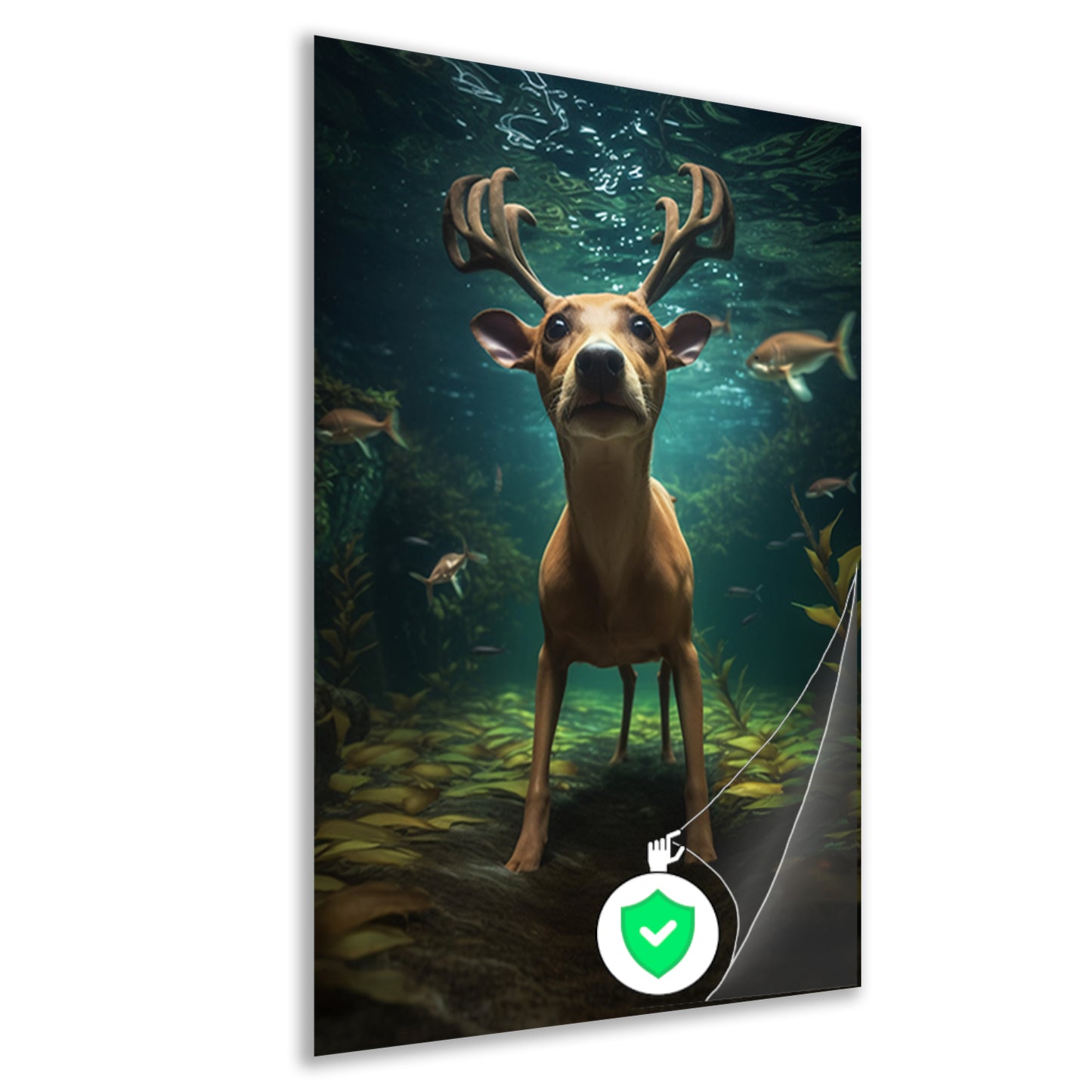 Hert zwemt onder water in surrealistische droom poster