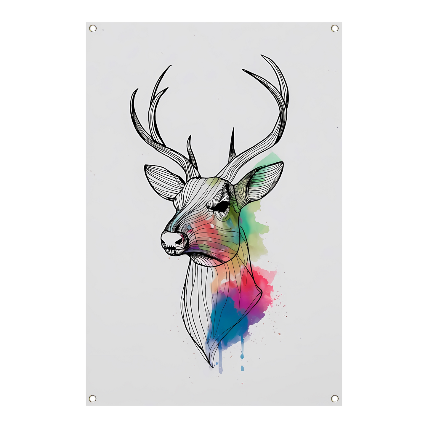 Minimalistisch lijnkunst hert in kleurexplosie tuinposter