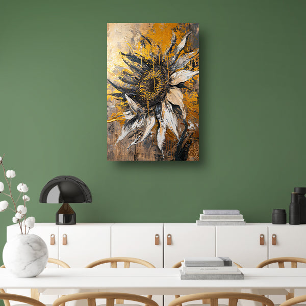 Dynamische Abstracte Zonnebloem in Explosieve Kleuren canvas