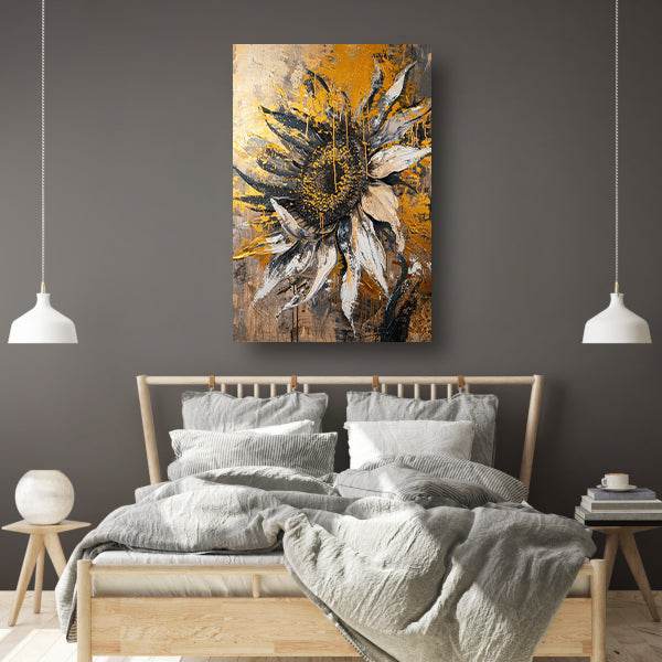 Dynamische Abstracte Zonnebloem in Explosieve Kleuren canvas