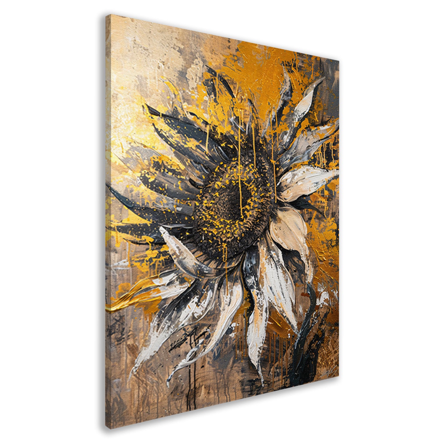Dynamische Abstracte Zonnebloem in Explosieve Kleuren canvas