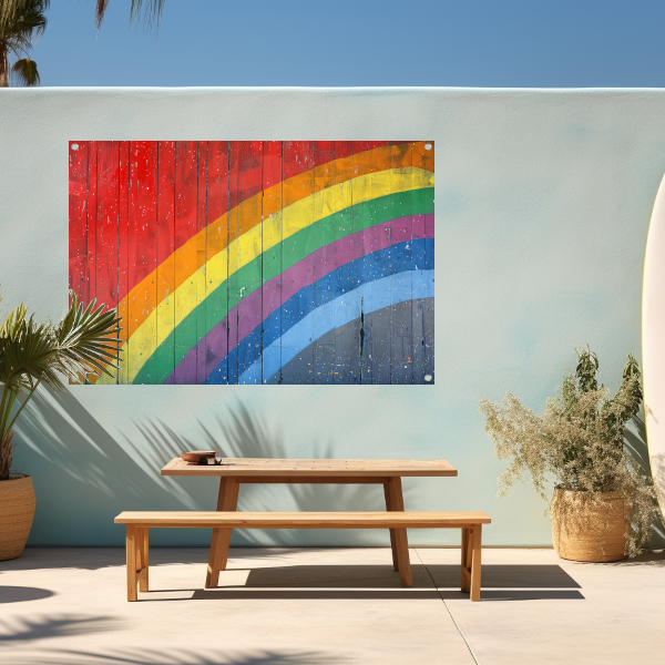 Abstracte Regenboog op Houten Paneel tuinposter