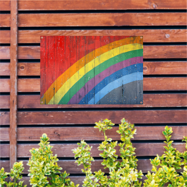 Abstracte Regenboog op Houten Paneel tuinposter