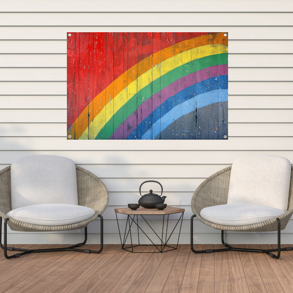 Abstracte Regenboog op Houten Paneel tuinposter