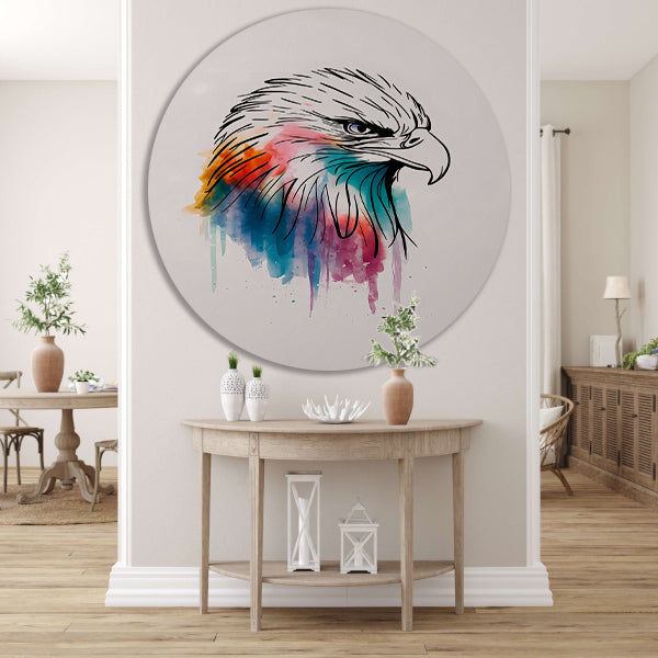 Moderne Kleurrijke Adelaar Lijnkunst aluminium muurcirkel