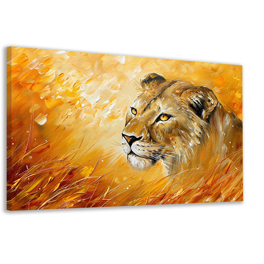 Abstract schilderij van leeuw in kleurrijk gras canvas