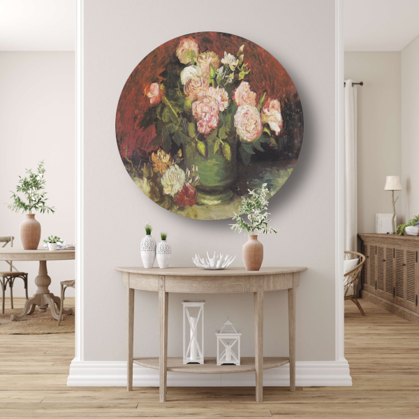 Schaal met Pioenrozen en Rozen - Vincent van Gogh forex muurcirkel