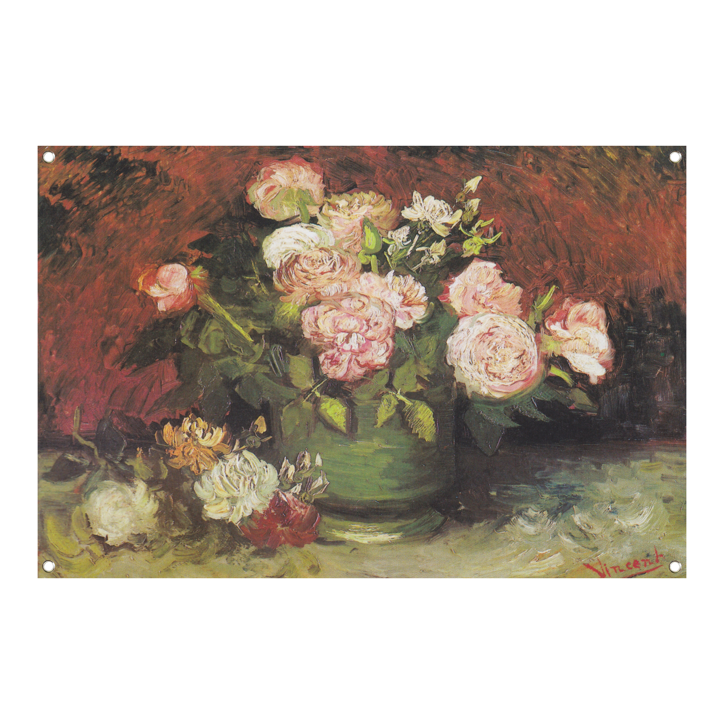 Schaal met Pioenrozen en Rozen - Vincent van Gogh tuinposter