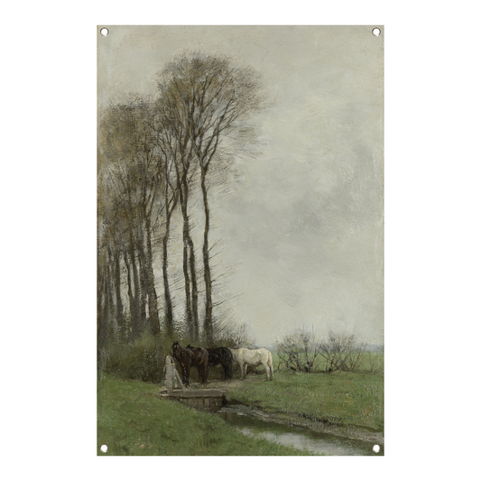 Paarden bij het hek - Anton Mauve tuinposter