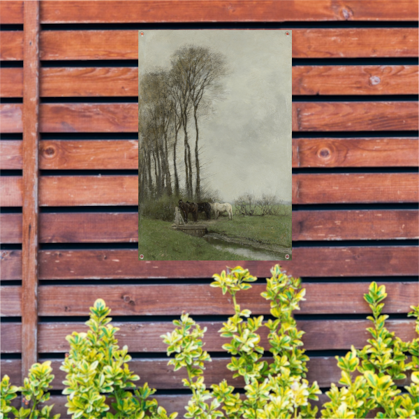 Paarden bij het hek - Anton Mauve tuinposter
