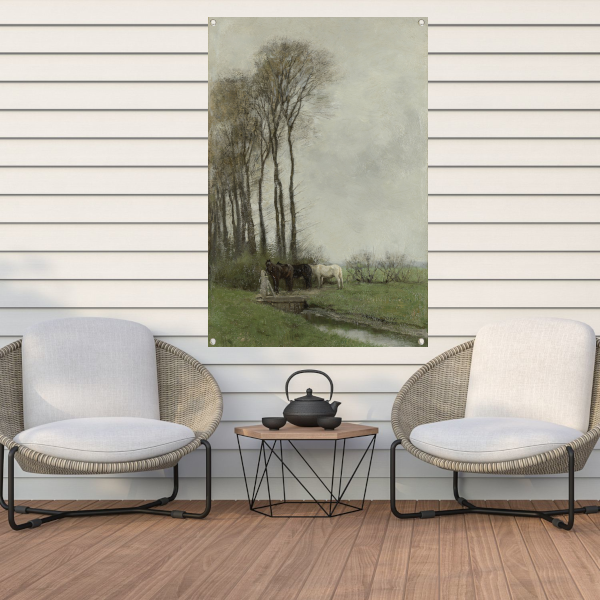 Paarden bij het hek - Anton Mauve tuinposter
