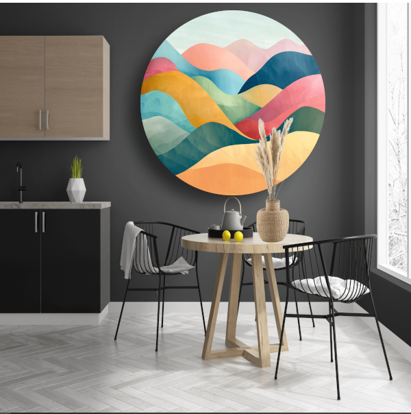 Golvende abstracte kunst met kleurrijke landschappen forex muurcirkel